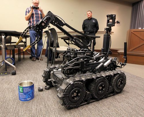 Criminal Property Forfeiture Grants for the RCMP and WPS. After the announcement, WPS will provide a short demonstration of a robot used by its bomb squad, which was purchased with funding from last years grant. BORIS MINKEVICH / WINNIPEG FREE PRESS PHOTO August 31, 2015
