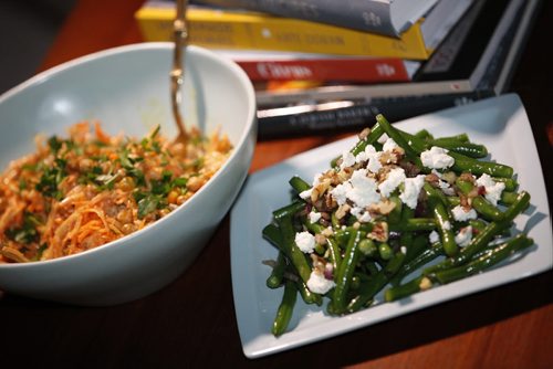 August 31, 2015 - 150831  -  Food Front - Carrot and roasted chickpea salad and green bean with goat cheese and walnuts salad - photographed Monday, August 31, 2015. John Woods / Winnipeg Free Press