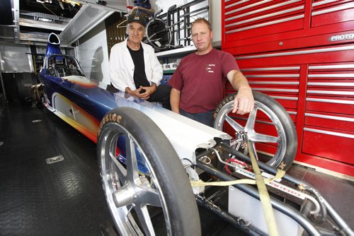 September 1, 2015 - 150901 -  Wally and Kevin Dyck travel across North America to races with their Super Comp Dragster and Super Gas Roadster in an 80 foot trailer. The father and son team were photographed with their dragster Tuesday, September 1, 2015. John Woods / Winnipeg Free Press