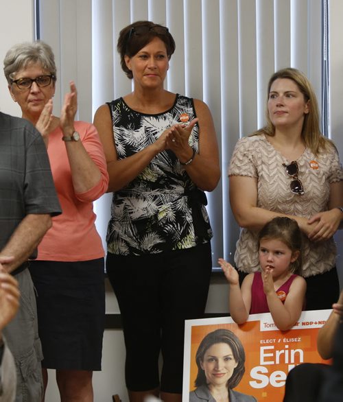 In centre, Theresa Oswald, MLA for Seine River attending Erin Selby's announcement Friday morning that she will be the federal NDP candidate in St. Boniface-St. Vital at an event at the Glenwood Community Centre .Larry Kusch / Nick Martin stories Wayne Glowacki / Winnipeg Free Press Sept.4  2015