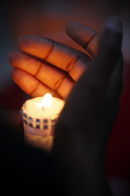 September 6, 2015 - 150906 -  People gathered at Winnipeg's city hall for a demonstration and a vigil for dead and missing refugees Sunday, September 6, 2015. John Woods / Winnipeg Free Press