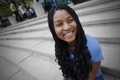 September 7, 2015 - 150907 - Dora Bugiriri, 13, who is heading back to school Wednesday, was hanging out at The Forks Monday, September 7, 2015. John Woods / Winnipeg Free Press