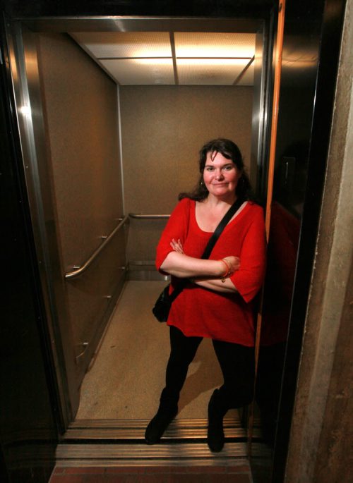 Hope McIntyre is the artistic director of Sarasvati Productions which is staging FemFest 2015. She's posing at U of W where an elevator will be used next week as the venue for two elevator plays, The Club and Closed for Urgent and Extraordinary Work. See Kevin Prokosh story. September 8, 2015 - (Phil Hossack / Winnipeg Free Press)