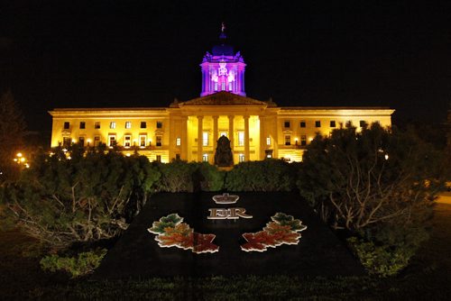 September 8, 2015 - 150908 - The Manitoba Legislature is lit with a emblem recognizing Queen Elizabeth's reign Tuesday, September 8, 2015. credit: Winnipeg Free Press