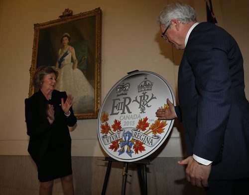 Lt.-Gov. Janice Filmon and Premier Greg Selinger unveiled the design of the Royal Canadian Mint's $20 silver collector coin to mark the historic reign of Queen Elizabeth ll at an event held in the Manitoba Legislative bld. Wednesday.  Queen Elizabeth officially surpassed the reign of her great-great grandmother, Queen Victoria, becoming the longest-reigning monarch in Canadas modern era. Kevin Rollason story .Wayne Glowacki / Winnipeg Free Press Sept.9   2015
