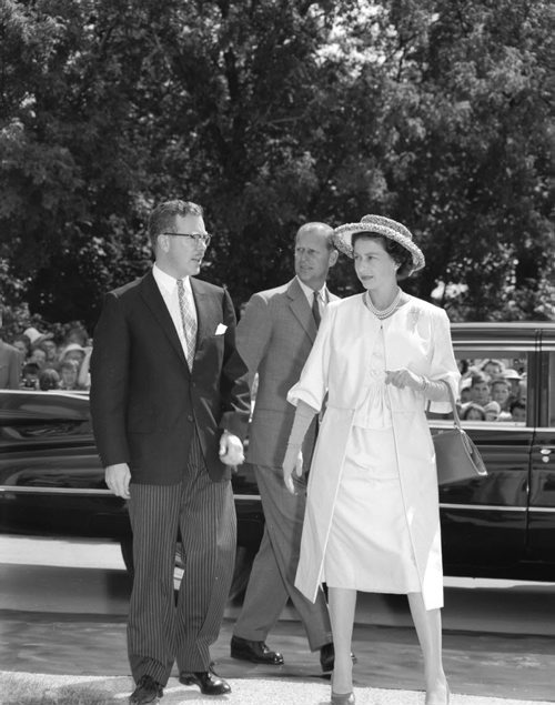 Queen Elizabeth visit to Winnipeg - July 24, 1959 - with Manitoba Premier Duff Roblin and Prince Phillip Jack Ablett / Winnipeg Free Press