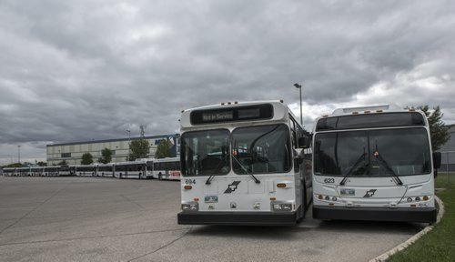 DAVID LIPNOWSKI / WINNIPEG FREE PRESS September 10, 2015 150910  Winnipeg Transit Buses parked at the Osbourne yard Thursday September 10, 2015.