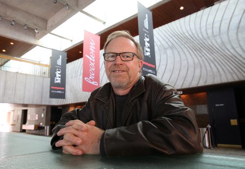 Winnipeg Free Press theater writer Kevin Prokosh is retiring from the paper- He poses for a picture inside the Royal Manitoba Theater Centre on his last day- Ent-Sept 11, 2015   (JOE BRYKSA / WINNIPEG FREE PRESS)