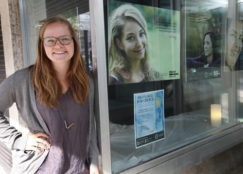 Kate McIntyre is a sexual health educator at Women's Health Clinic. She helped organize Pro Voice for Choice, an upcoming spoken-word event at which Winnipeg women will be sharing their abortion experiences. She is by Women's Health Clinic window display about abortion storytelling. Jen Zoratti story Wayne Glowacki / Winnipeg Free Press September 11 2015