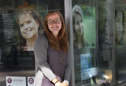 Kate McIntyre is a sexual health educator at Women's Health Clinic. She helped organize Pro Voice for Choice, an upcoming spoken-word event at which Winnipeg women will be sharing their abortion experiences. She is by the  Women's Health Clinic window display about abortion storytelling. Jen Zoratti story Wayne Glowacki / Winnipeg Free Press September 11 2015