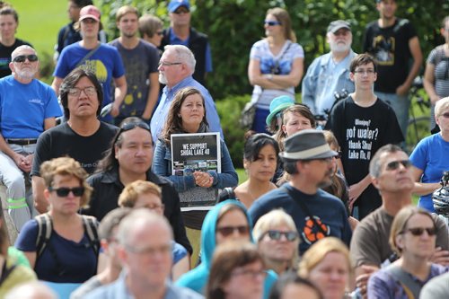 Several hundred people took part in the Winnipeg Water Walk in support of Shoal Lake 40 First Nation on Sept. 12, 2015. The event began behind the Legislative building and the group marched down Broadway to the Canadian Museum for Human Rights. Photo by Jason Halstead/Winnipeg Free Press