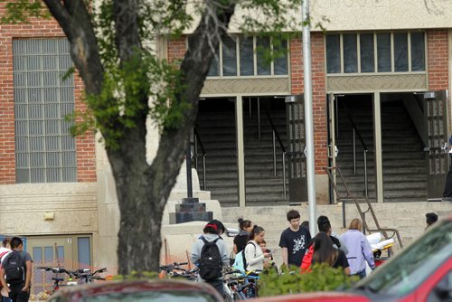 Police and Fire at Tec Voc high school where there was a possible pepper spray incident. EDS NOTE: photographed students from street. BORIS MINKEVICH / WINNIPEG FREE PRESS PHOTO Sept. 16, 2015