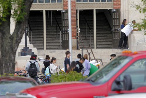 Police and Fire at Tec Voc high school where there was a possible pepper spray incident. EDS NOTE: photographed students from street. BORIS MINKEVICH / WINNIPEG FREE PRESS PHOTO Sept. 16, 2015