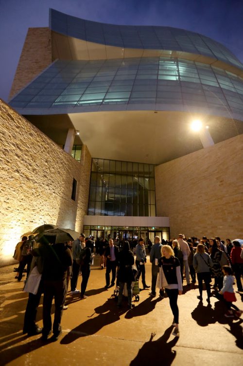 A group participating in Our Summit Winnipeg, gathering outside the Canadian Museum for Human Rights where Mayor Bowman's summit on Racial Inclusion was taking place, Thursday, September 17, 2015. (TREVOR HAGAN/WINNIPEG FREE PRESS)