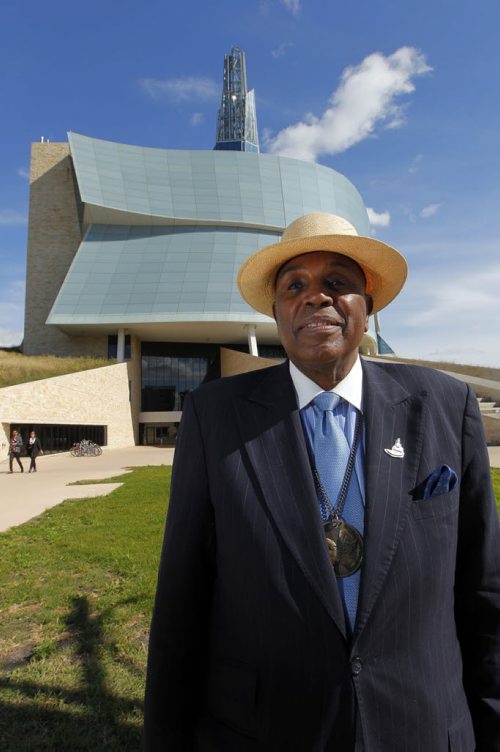 U.S. civil rights leader Rev. Gerald Durley poses in front the the Canadian Museum for Human Rights CMHR in Winnipeg. He spoke at the The One Summit. BORIS MINKEVICH / WINNIPEG FREE PRESS PHOTO Sept. 18, 2015