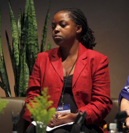 The One Summit at Canadian Museum for Human Rights CMHR in Winnipeg. Régine Uwibereyeho King in Session #3 - How do we move forward toward racial justice and reconciliation?  BORIS MINKEVICH / WINNIPEG FREE PRESS PHOTO Sept. 18, 2015