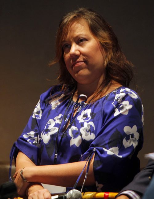 The One Summit at Canadian Museum for Human Rights CMHR in Winnipeg. Trina Flett in Session #3 - How do we move forward toward racial justice and reconciliation?  BORIS MINKEVICH / WINNIPEG FREE PRESS PHOTO Sept. 18, 2015