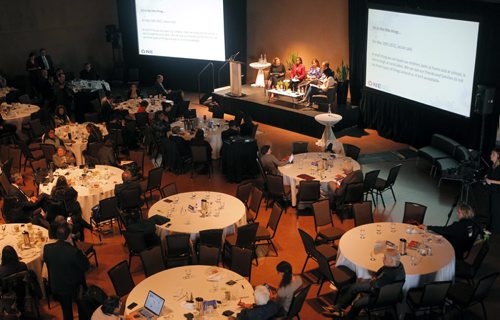 The One Summit at Canadian Museum for Human Rights CMHR in Winnipeg. Overview shot.  BORIS MINKEVICH / WINNIPEG FREE PRESS PHOTO Sept. 18, 2015