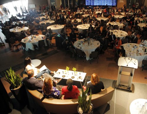 The One Summit at Canadian Museum for Human Rights CMHR in Winnipeg. Overview shot.  BORIS MINKEVICH / WINNIPEG FREE PRESS PHOTO Sept. 18, 2015