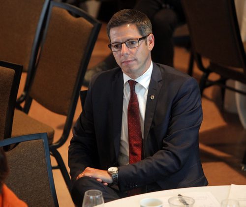 The One Summit at Canadian Museum for Human Rights CMHR in Winnipeg. Winnipeg Mayor Brian Bowman listens to Session 3.  BORIS MINKEVICH / WINNIPEG FREE PRESS PHOTO Sept. 18, 2015