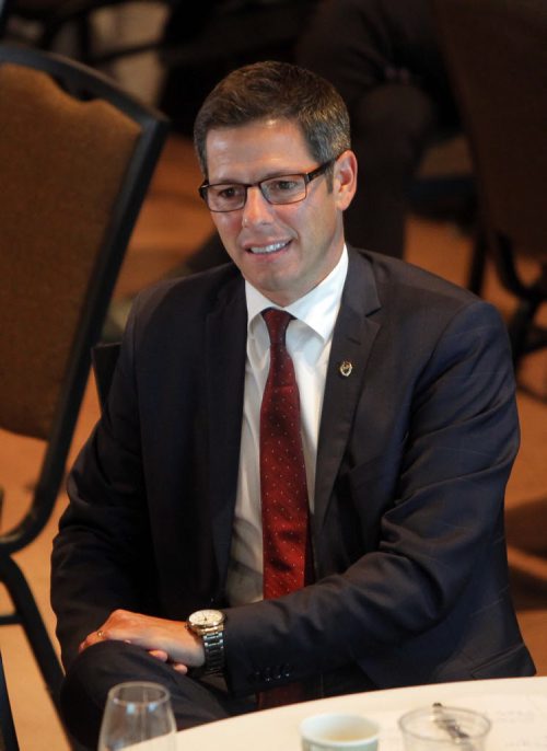 The One Summit at Canadian Museum for Human Rights CMHR in Winnipeg. Winnipeg Mayor Brian Bowman listens to Session 3.  BORIS MINKEVICH / WINNIPEG FREE PRESS PHOTO Sept. 18, 2015