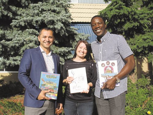 Canstar Community News L-R: River East Collegiate class of 1990 grads Dan MacNeil, Christy Chessford Berdesis and Calvin Moore are on the organizing committee of their big 25th anniversary reunion, taking place Oct. 24 at CanadInns Polo Park. (SHELDON BIRNIE/CANSTAR/THE HERALD)