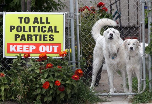 Seems this resident on Nairn Ave in Winnipeg wants nothing to do with the upcoming federal election- Standup Photo- Sept 24, 2015   (JOE BRYKSA / WINNIPEG FREE PRESS)