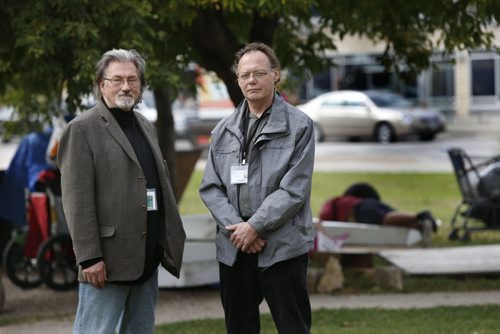Al Wiebe (left) and Joe Hatch, two former homeless men who will be helping with the Winnipeg homeless census next month.    Gord Sinclair story  Wayne Glowacki / Winnipeg Free Press September 24 2015