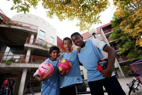 Hermon D'sooza (left), Sangam Sanyasi (centre), and Bernard Manishimwe are all part of the IRCOM under 13 soccer team, a inner-city   U13 team that have made it to the citywide A-side finals.    See Carol Sanders story.   Sept 24, 2015 Ruth Bonneville / Winnipeg Free Press