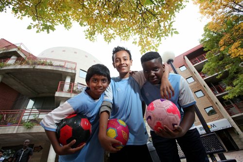 Hermon D'sooza (left), Sangam Sanyasi (centre), and Bernard Manishimwe are all part of the IRCOM under 13 soccer team, a inner-city   U13 team that have made it to the citywide A-side finals.    See Carol Sanders story.   Sept 24, 2015 Ruth Bonneville / Winnipeg Free Press
