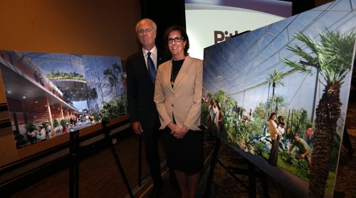 Hartley Richardson, Chair Assiniboine Park Conservancy Board of Directors & Campaign Chair and Margaret Redmond Assiniboine Park Conservancy president & CEO by the artist renditions of Canada's Diversity Gardens project they announced at The Winnipeg Chamber of Commerce Luncheon. Ashley Prest Wayne Glowacki / Winnipeg Free Press September 25 2015