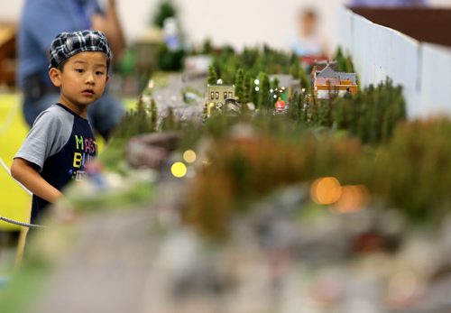 Josiah Zhu, 6, at the annual Manitoba Mega Train Show at the Red River Ex grounds, Saturday, September 26, 2015. (TREVOR HAGAN/WINNIPEG FREE PRESS)