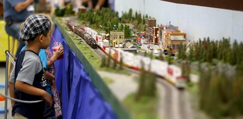 Josiah Zhu, 6, at the annual Manitoba Mega Train Show at the Red River Ex grounds, Saturday, September 26, 2015. (TREVOR HAGAN/WINNIPEG FREE PRESS)