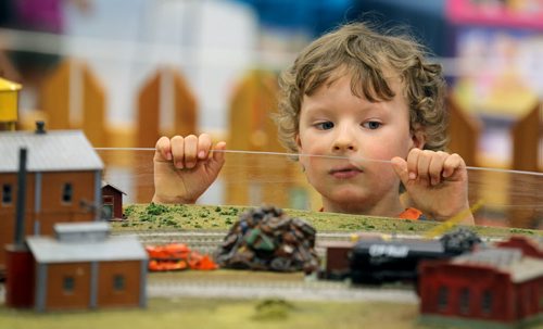 Justin Owens, 4, at the annual Manitoba Mega Train Show at the Red River Ex grounds, Saturday, September 26, 2015. (TREVOR HAGAN/WINNIPEG FREE PRESS)