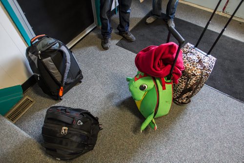 Backpacks sit in the lobby of the Emerson Hotel, each representing the worldly belongings of a refugee who made it across the border with the United States. 150927 - Sunday, September 27, 2015 -  MIKE DEAL / WINNIPEG FREE PRESS