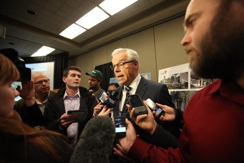 Premier Greg Selinger talks about the new headquarters for Manitoba Liquor and  Lotteries Corp that was unveiled at the RBC Convention Centre Tuesday.  Sept 29, 2015 Ruth Bonneville / Winnipeg Free Press