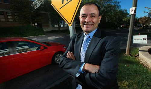 Dr. Ahmed Shalaby poses outside the faculty of Engineering at U of M Friday. See Dan Lett's tale re: highways. October 2, 2015 - (PHIL HOSSACK / WINNIPEG FREE PRESS)