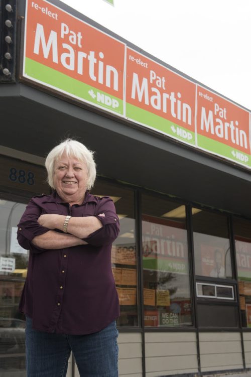DAVID LIPNOWSKI / WINNIPEG FREE PRESS 151004  Lorraine Sigurdson is Pat Martin's campaign manager, and is pictured at HQ on Portage Avenue Sunday October 4, 2015.