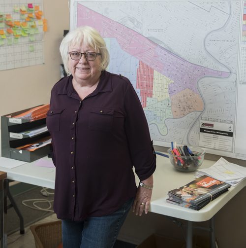 DAVID LIPNOWSKI / WINNIPEG FREE PRESS 151004  Lorraine Sigurdson is Pat Martin's campaign manager, and is pictured at HQ on Portage Avenue Sunday October 4, 2015.