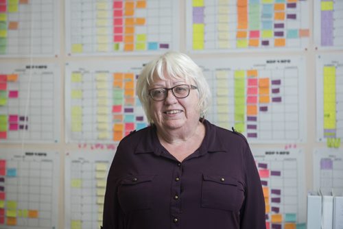 DAVID LIPNOWSKI / WINNIPEG FREE PRESS 151004  Lorraine Sigurdson is Pat Martin's campaign manager, and is pictured at HQ on Portage Avenue Sunday October 4, 2015.