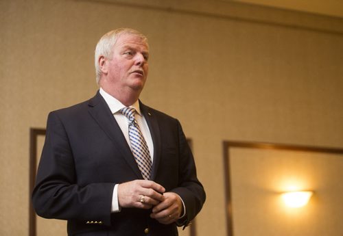 General Rick Hillier, Canada's former chief of defence staff, speaks at the Victoria Inn in Winnipeg on Tuesday, Oct. 6, 2015.  (Mikaela MacKenzie/Winnipeg Free Press)