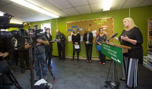 Kerri Irvin-Ross, family services minister speaks about the expansion of the COACH program for at-risk youth at the Mission Baptist Church in Winnipeg on Tuesday, Oct. 6, 2015.  (Mikaela MacKenzie/Winnipeg Free Press)