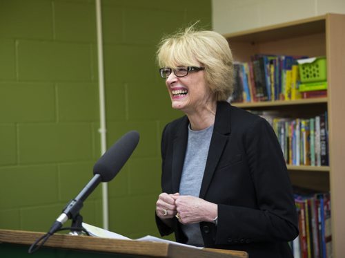 Pauline Clark, chief superintendent of the Winnipeg School  Division, speaks about the expansion of the COACH program for at-risk youth at the Mission Baptist Church in Winnipeg on Tuesday, Oct. 6, 2015.  (Mikaela MacKenzie/Winnipeg Free Press)