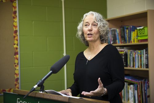 Kerry Schettler, co-ordinator of transition services at Macdonald  Youth Services, speaks about the expansion of the COACH program for at-risk youth at the Mission Baptist Church in Winnipeg on Tuesday, Oct. 6, 2015.  (Mikaela MacKenzie/Winnipeg Free Press)