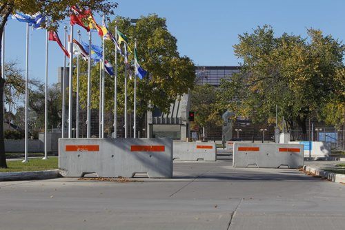 Sharp Blvd has cement security blocks in front of the Airforce Base. BORIS MINKEVICH / WINNIPEG FREE PRESS  OCT 6, 2015