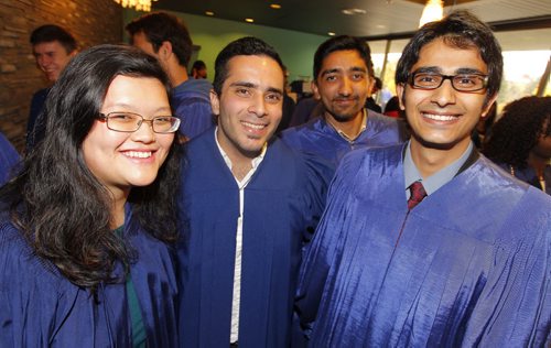 Graduation at the International College of Manitoba. Carole Yan, Mehrdad Kadkhodaeimohammadabadi, Hassan Abbas, and Muhammad Farooq. BORIS MINKEVICH / WINNIPEG FREE PRESS  OCT 7, 2015