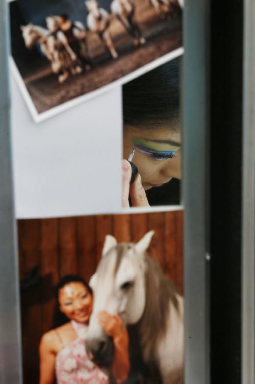 September 29, 2015 - 150929  -  Cavalier's Tomoko Charron prepares for her evening show Tuesday, September 29, 2015. John Woods / Winnipeg Free Press