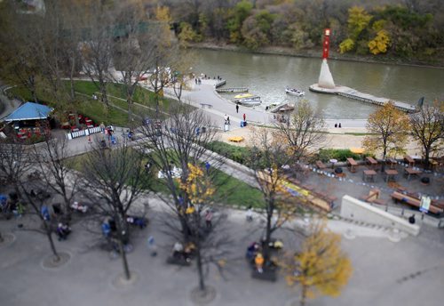 Marina, docks, Assiniboine River. At The Forks. For RIVER PROJECT Sunday, October 11, 2015. (TREVOR HAGAN/WINNIPEG FREE PRESS) tilt shift