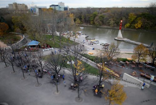 Marina, docks, lighthouse, Assiniboine River. At The Forks. For RIVER PROJECT Sunday, October 11, 2015. (TREVOR HAGAN/WINNIPEG FREE PRESS) tilt shift