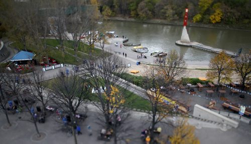 Marina, docks, lighthouse, Assiniboine River. At The Forks. For RIVER PROJECT Sunday, October 11, 2015. (TREVOR HAGAN/WINNIPEG FREE PRESS) tilt shift